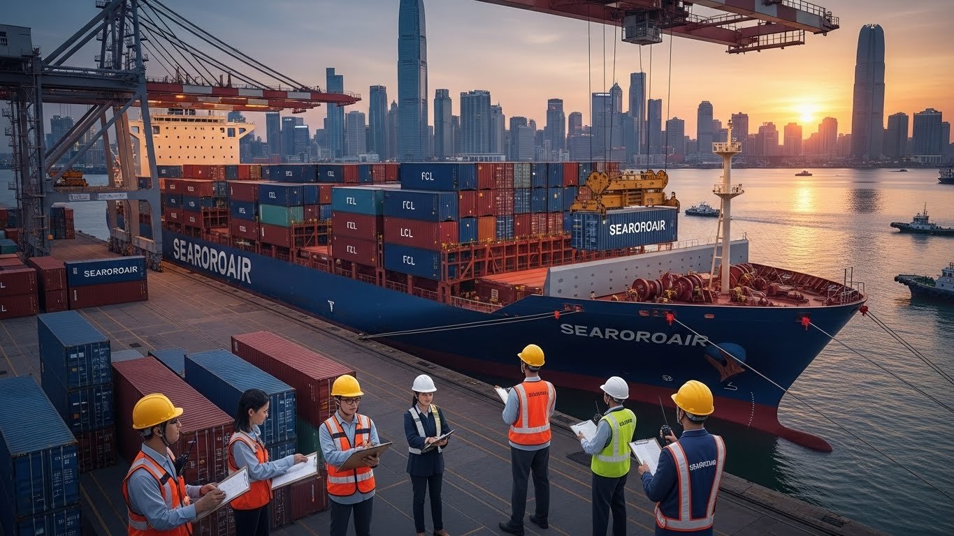 Shipping containers and cargo vessel at Lagos port Nigeria